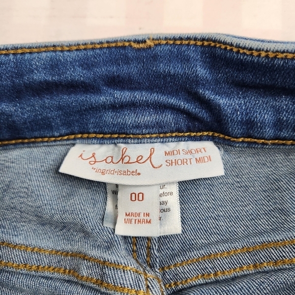 Isabel Maternity Denim Midi Short Distressed Shorts Size 00 - Picture 10 of 10